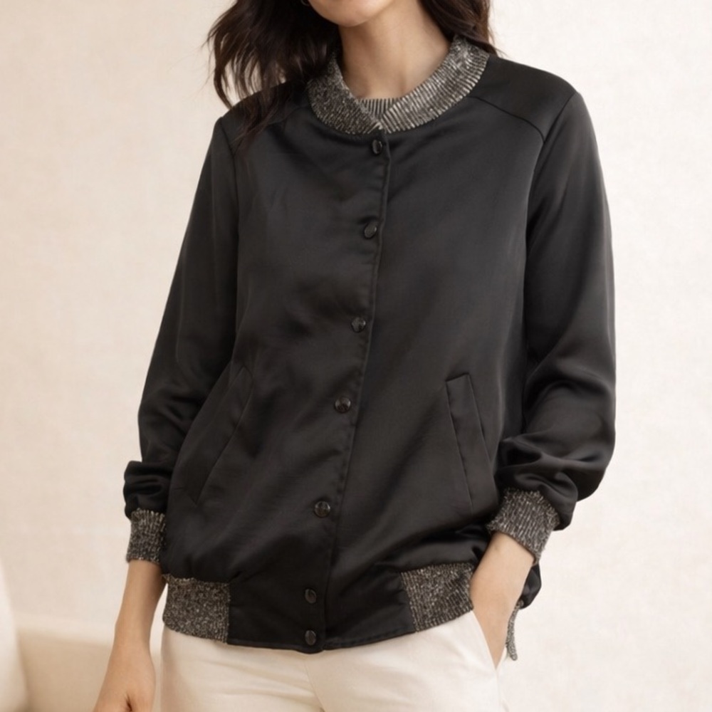 Gold Hawk Bomber Black Jacket | Italian made | Luxe Cardigan | size Small